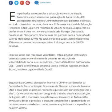 Planejadores Financeiros atuarão na Semana Nacional de Educação Financeira -Terra