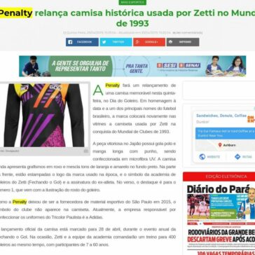 Penalty relança camisa histórica usada por Zetti no Mundial de 1993- DOL Diário Online