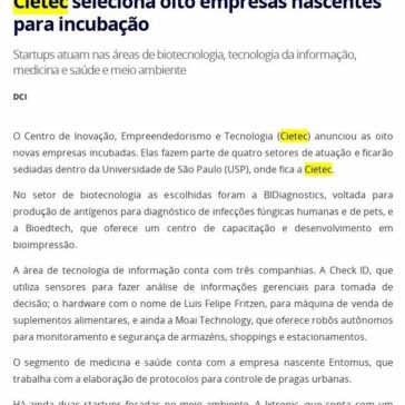 Cietec seleciona oito empresas nascentes para incubação- Investe São Paulo