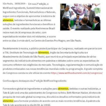 2ª edição do Wellfood Ingredients traz as mais recentes soluções para a indústria de alimentos e bebidas funcionais e saudáveis – Te Amo Caruaru