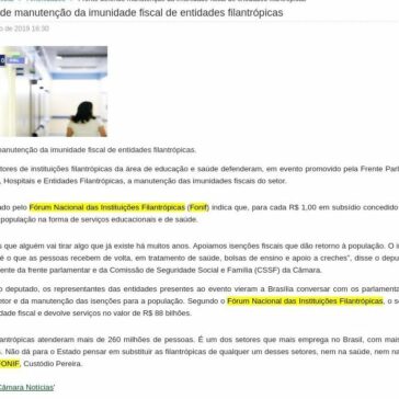 Frente defende manutenção da imunidade fiscal de entidades filantrópicas- Poder e Saúde