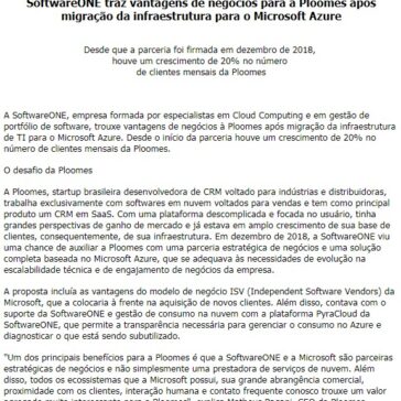 SoftwareONE traz vantagens de negócios para a Ploomes após migração da infraestrutura para o Microsoft Azure- Call to Call