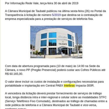 Câmara abre licitação para prestadoras de serviços de telefonia fixa- Informação Rede Vale