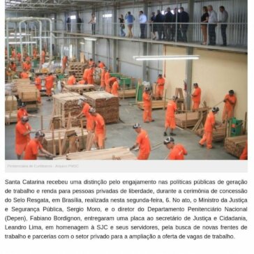 Ministério da Justiça destaca geração de emprego nas unidades prisionais de SC- VC Notícia