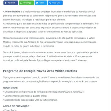 White Martins abre vagas para seu Programa de Estágio Novos Ares- Noticias Concursos