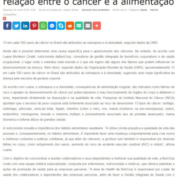 Nutricionista da BenCorp aponta relação entre o câncer e a alimentação- Segs