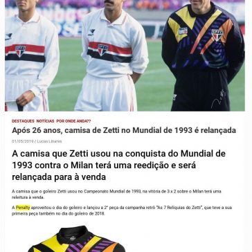 Após 26 anos, camisa de Zetti no Mundial de 1993 é relançada- SPFC Notícias