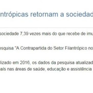 Você sabia que as Instituições Filantrópicas retornam a sociedade 7,39 vezes mais, do que recebem de Imunidade?- Fundaes