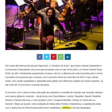 Dazaranha & Camerata farão show extra do “Acústico 25 anos” dia 14 -Informe Online/SC