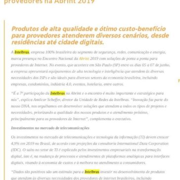 Intelbras apresenta soluções completas para provedores na Abrint 2019- MTI Tecnologia