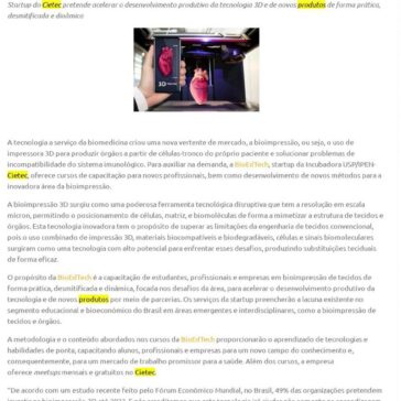 BioEdTech lança curso de capacitação para impressão 3D -Agência USP de Inovação