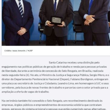 Ministério da Justiça destaca geração de emprego nas unidades prisionais de SC- Jaraguá AM