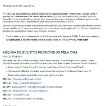 6ª Semana ENEF se aproxima com eventos sobre importância da educação financeira no desenvolvimento pessoal e familiar- Cvm