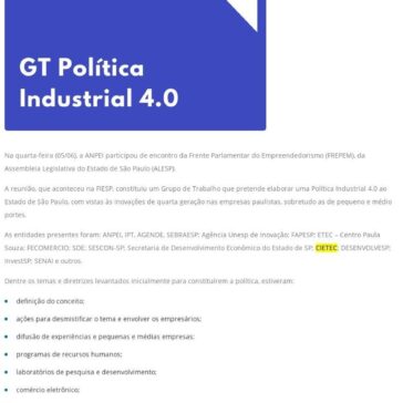 ANPEI participou de reunião com Ministro Marcos Pontes e integrou GT Política Industrial 4.0 -Anpei