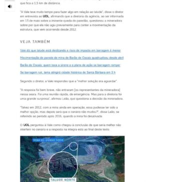 “Vale teve muito tempo para fazer algo em relação ao talude”, diz agência- UOL