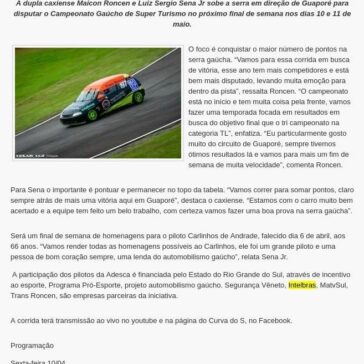 CGST: Dupla Roncen/Sena busca a vitória em Guaporé -High Speed Brazil