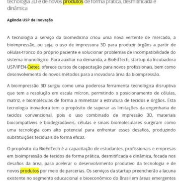 BioEdTech lança curso de capacitação para impressão 3D -Investe São Paulo