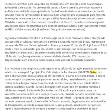 Libbs aposta em terapia celular regenerativa com investimento em startup nacional para promover estudos- 2A+ Farma