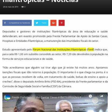 Frente defende manutenção da imunidade fiscal de entidades filantrópicas – Central da Pauta