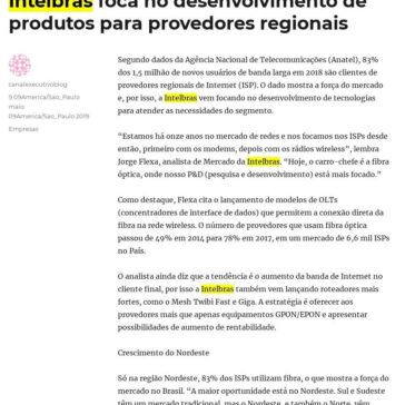 Intelbras foca no desenvolvimento de produtos para provedores regionais -Canal Executivo Blog