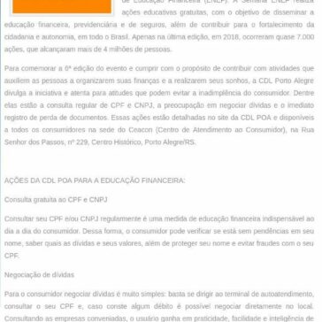 CDL Porto Alegre divulga Semana Nacional da Educação Financeira 2019 -Consumidor RS