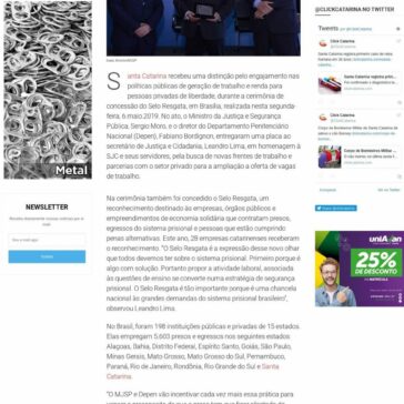 Ministério da Justiça destaca geração de emprego nas unidades prisionais de SC- Portal Click Catarina/SC