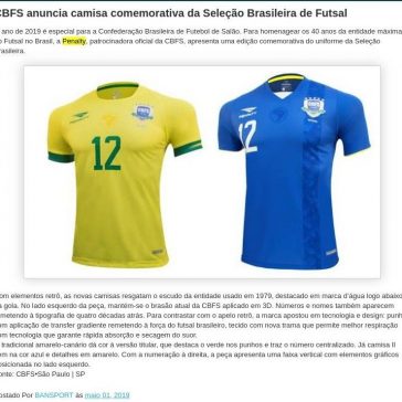 CBFS anuncia camisa comemorativa da Seleção Brasileira de Futsal- Bansport Club Quixeramobim