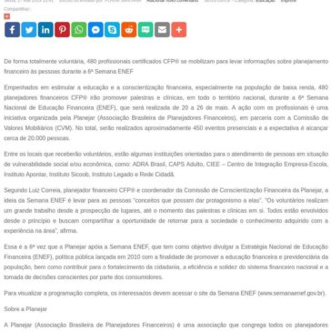 Planejadores Financeiros atuarão na Semana Nacional de Educação Financeira- SEGS