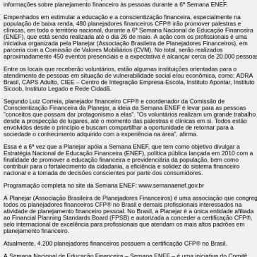 Planejadores Financeiros atuarão na Semana Nacional de Educação Financeira- Portal Fator Brasil