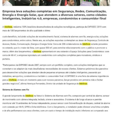 Com o maior estande da EXPOSEC 2019, Intelbras apresenta soluções que atendem a diferentes públicos com mais de 130 lançamentos -Digital Security