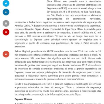 Exposec – Feira Internacional de Segurança comemora 20 anos em 2017- PartnerSales