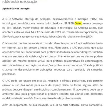 NTU Software lança laboratório de robótica on-line na Bett Educar- Investe São Paulo