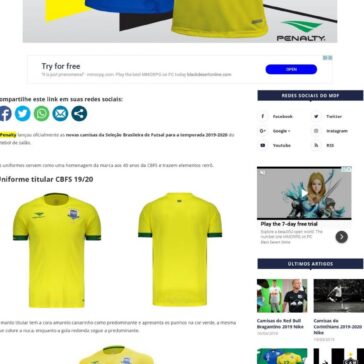 Camisas da Seleção Brasileira de Futsal 2019-2020 Penalty -Mantos do Futebol