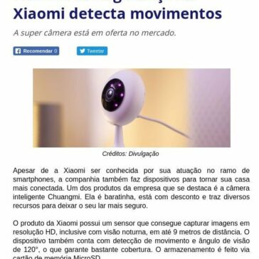 Câmera de segurança da Xiaomi detecta movimentos -Nova Mais