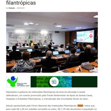 Frente defende manutenção da imunidade fiscal de entidades filantrópicas- Bahia Ligada