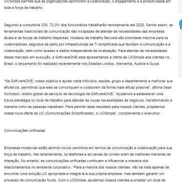 SoftwareONE lança serviço de comunicações unificadas UCSimple no Brasil- Porto Gente