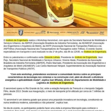 Instituto de Engenharia promove Workshop Aeromóvel- SHR Editorial