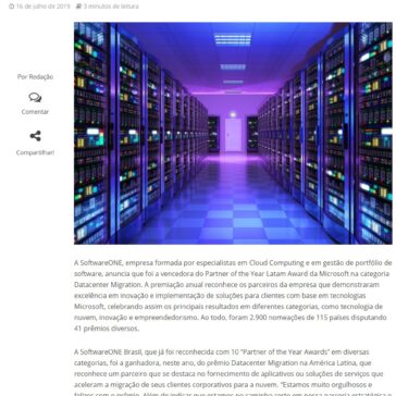 SoftwareONE vence o Partner of the Year Latam Award da Microsoft na categoria Datacenter Migration- InforChannel