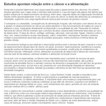 Estudos apontam relação entre o câncer e a alimentação- Sobre Isso