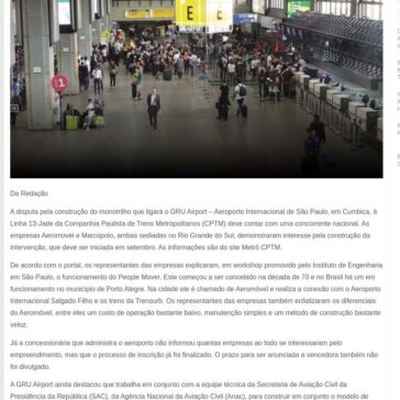 Empresa nacional deve concorrer para fornecimento do monotrilho até Aeroporto de Cumbica- FM Metropolitana Online