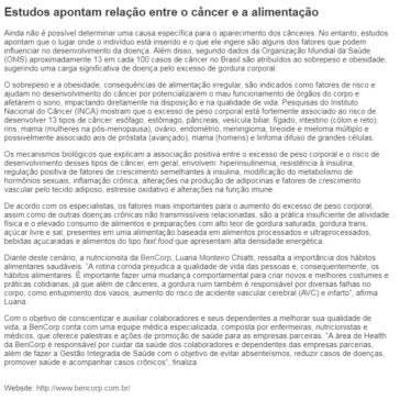 Estudos apontam relação entre o câncer e a alimentação- Dieta Light