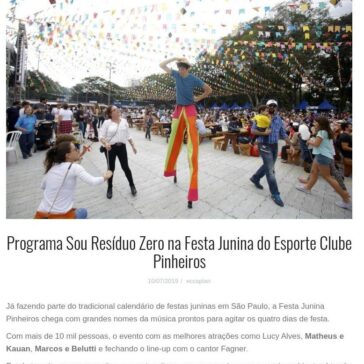 Programa Sou Resíduo Zero na Festa Junina do Esporte Clube Pinheiros- Eccaplan