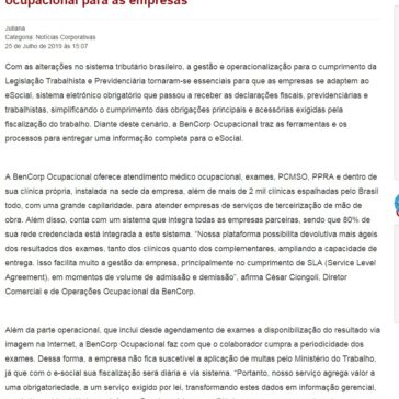BenCorp orienta sobre as vantagens da gestão da saúde ocupacional para as empresas- PortoGente