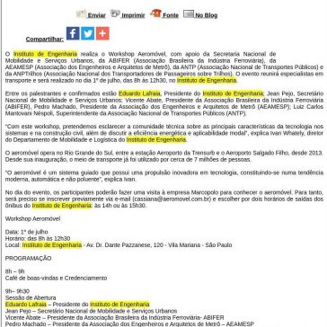 Instituto de Engenharia promove Workshop Aeromóvel -Difundir