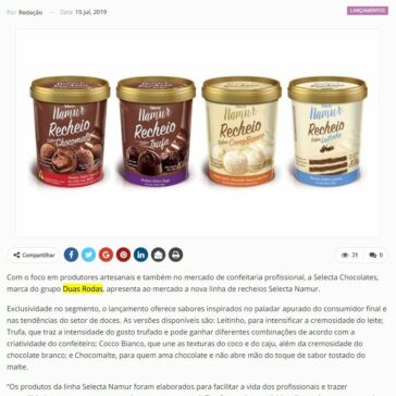 Nova linha de recheios Selecta Namur chega ao mercado – Newtrade