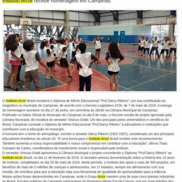 Instituto Arcor recebe homenagem em Campinas – Absoluta