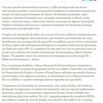 Libbs produzirá primeiro anticorpo monoclonal no país- Valor Econômico (On-line)