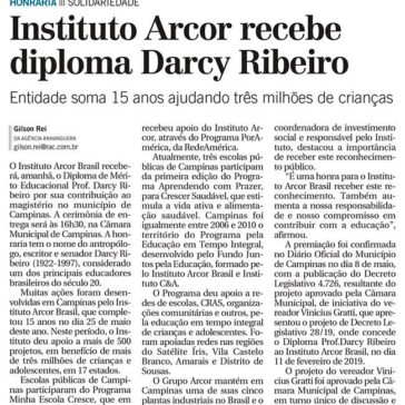 Instituto Arcor recebe diploma Darcy Ribeiro