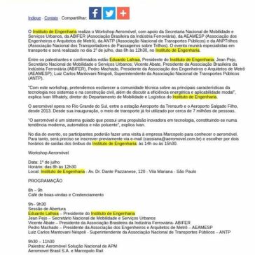 Instituto de Engenharia promove Workshop Aeromóvel -JorNow