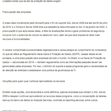 Entenda como o fim do suporte SQL Server 2008 da Microsoft vai impactar negócios e saiba como se preparar para as mudanças- Porto Gente